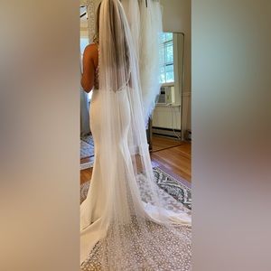 Handmade tulle light ivory chapel bridal wedding veil